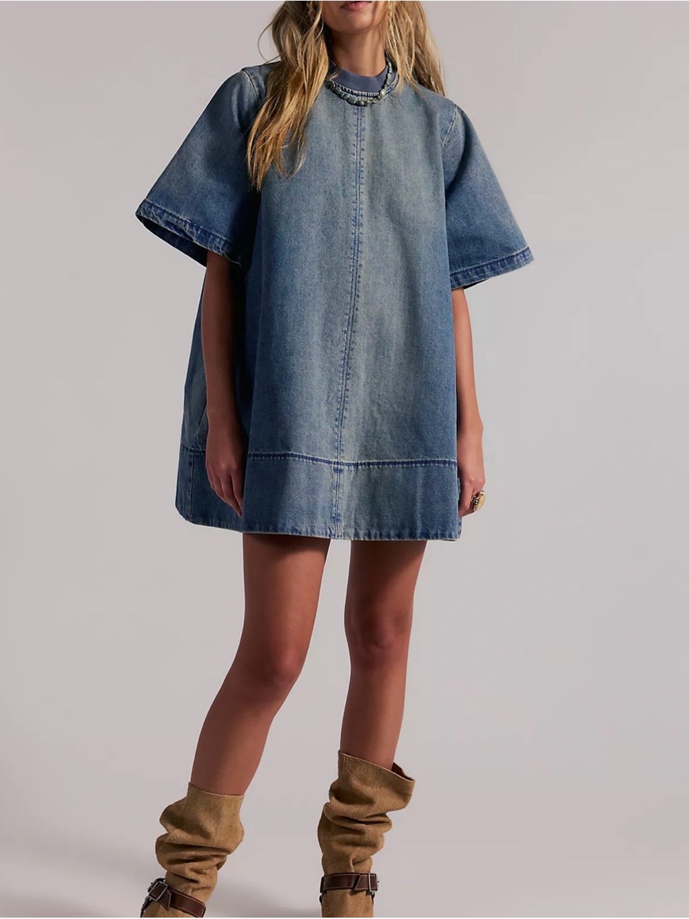 Free People Harlow Mini Dress Denim Size Medium - Sold Out Online - Never Worn